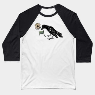 Crow with Flower Baseball T-Shirt